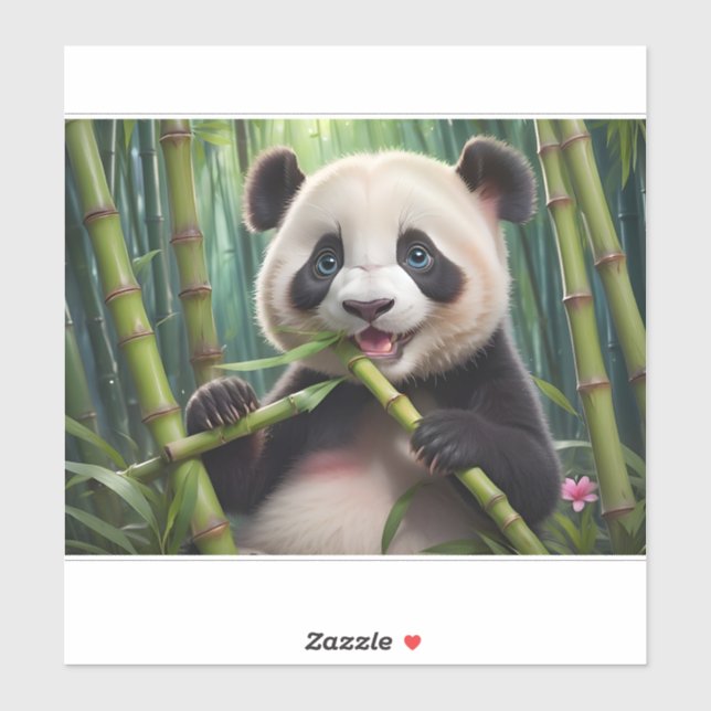 Sticker Cute Panda Mange Du Bambou (Feuille)