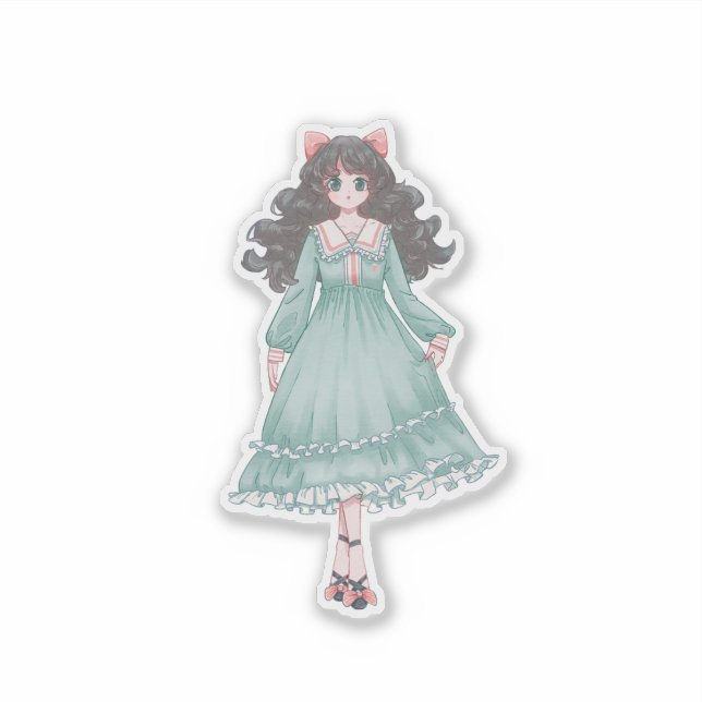 Sticker Cute Pastel Anime Girl Doll Aesthetic Vinyl  (Devant)