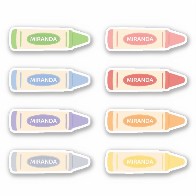 Sticker Cute Pastel Crayons avec nom personnalisé (Devant)