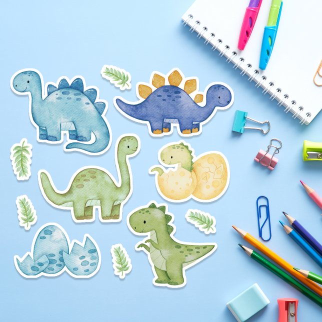Sticker Cute Pastel Dinosaures Aquarelle Dino (Cute Dinosaur Stickers for kids. Perfect for waterbottles, books and suitable as Birthday gifts.)