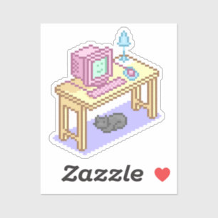Sticker Cute Pastel Pixel Art Ordinateur Bureau Chat