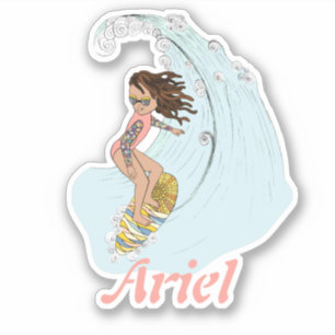 Sticker Cute Pastel Surfer Girl avec nom été esthétique