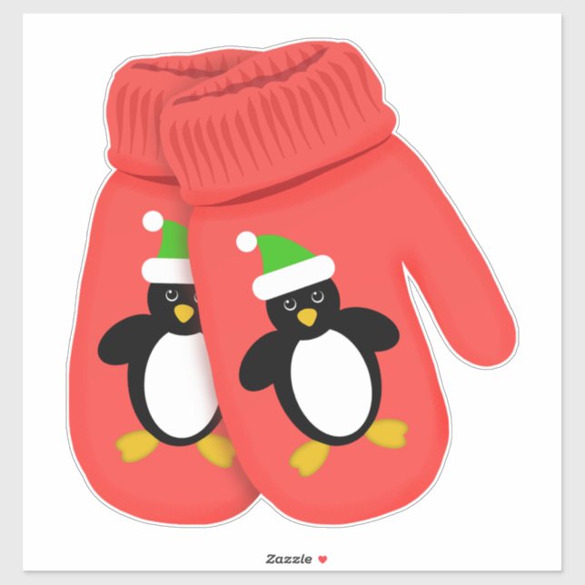 Sticker Cute Penguin | Christmas Mittens | Grand (Feuille)