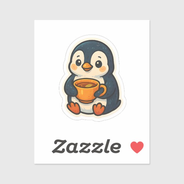 Sticker Cute penguin with a cup of tea (Feuille)