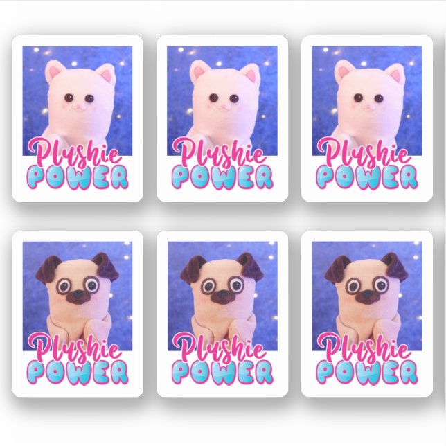 Sticker Cute personnalisée Kawaii Pink Blue Plushie Power (Devant)