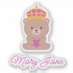 Sticker Cute personnalisée Kawaii Pink Royal Princess Bear