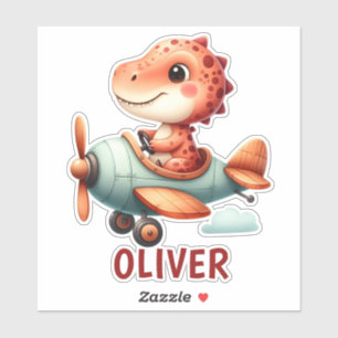 Sticker Cute Petit Pilote Dinosaure Avion Volant