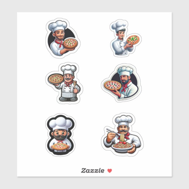Sticker Cute Pizza Chef et Spaghetti Italien (Feuille)