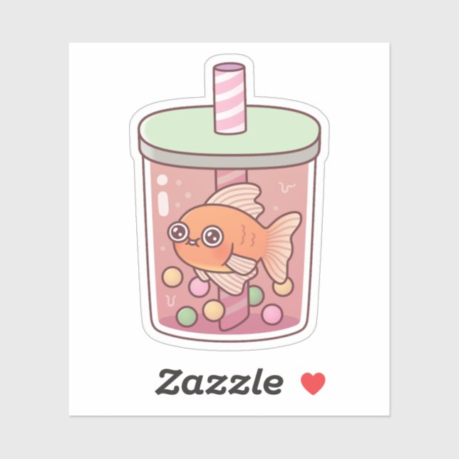 Sticker Cute Poisson D'Or Nager Dans Boba Tea (Feuille)