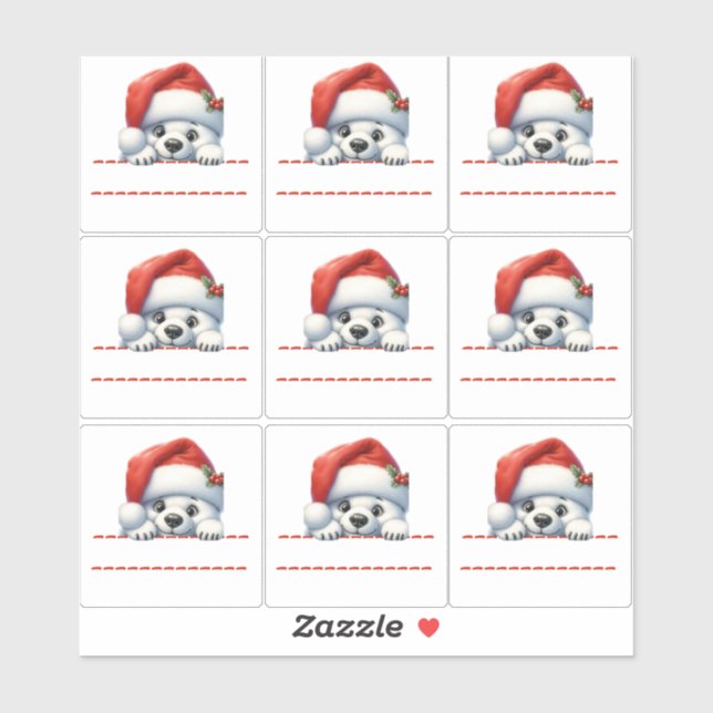 Sticker Cute Polar Bear Christmas Label (Feuille)