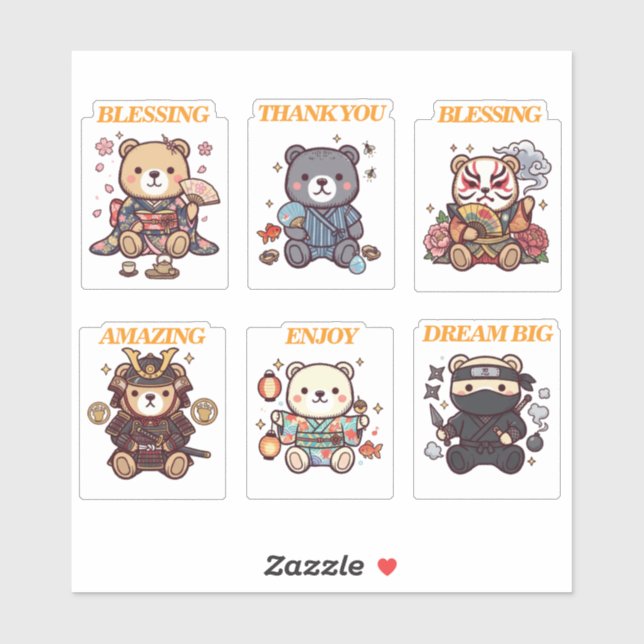 Sticker Cute Positive Bear-6 Designs-vol4 (Feuille)