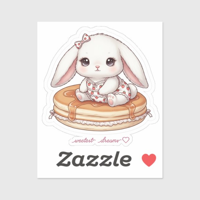 Sticker Cute Rabbit on Fluffy Pancake-Pancake Pajama Bunny (Feuille)