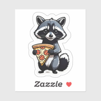 Sticker Cute Raccoon Manger Pizza