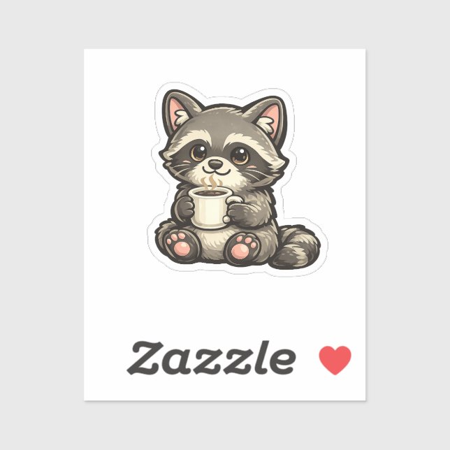 Sticker Cute Raccoon with Coffee – Cozy Kawaii Animal (Feuille)