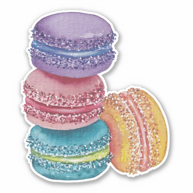 Sticker Cute Rainbow Macaroons In Watercolor (Devant)