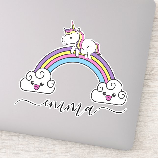 Sticker Cute Rainbow Unicorn Nom personnalisé (Détail)