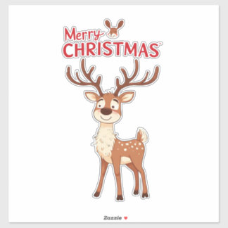 Sticker Cute Reindeer Mascot With 'I Love Christmas' Text