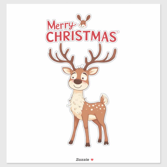 Sticker Cute Reindeer Mascot With 'I Love Christmas' Text (Feuille)