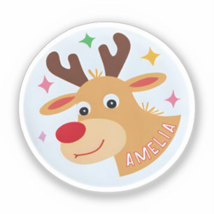 Sticker Cute Reindeer Nom de l`enfant Cadeau de Noël