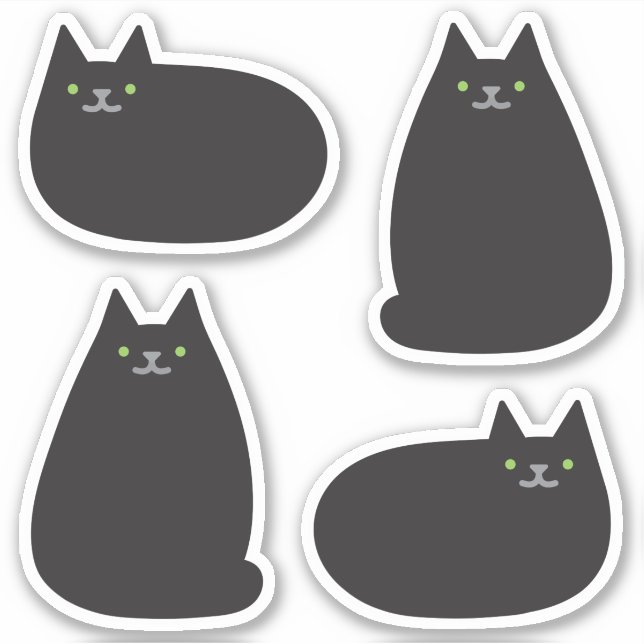 Sticker Cute ronde Kawaii Chat noir (Devant)