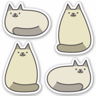 Sticker Cute ronde Kawaii Gris Siamese Chat