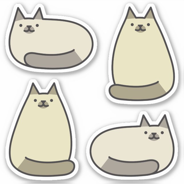 Sticker Cute ronde Kawaii Gris Siamese Chat (Devant)