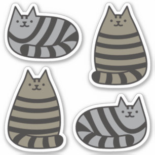 Sticker Cute ronde Kawaii Stripey Gris Tabby Chat