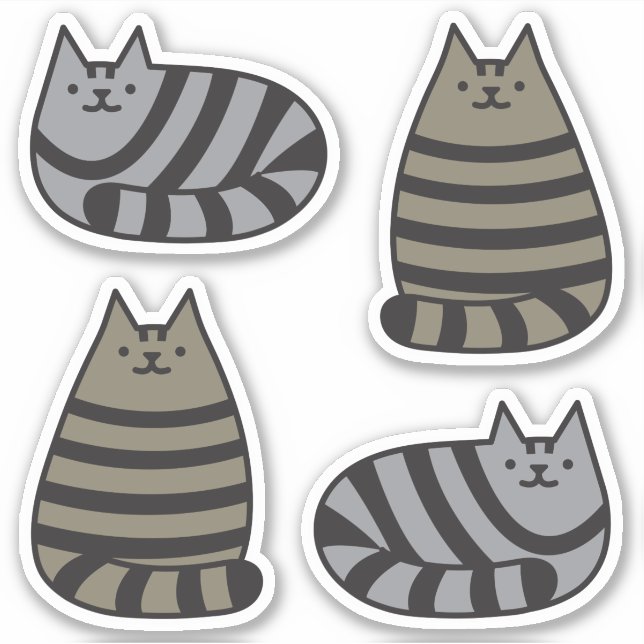 Sticker Cute ronde Kawaii Stripey Gris Tabby Chat (Devant)