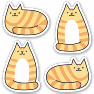 Sticker Cute ronde Kawaii Stripey Orange Tabby Chat
