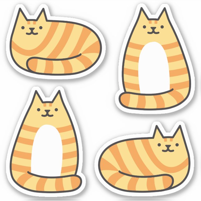 Sticker Cute ronde Kawaii Stripey Orange Tabby Chat (Devant)