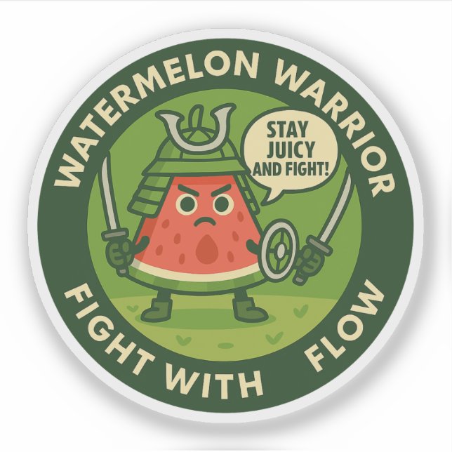 Sticker Cute Samurai Watermelon Japanese Theme Art (Devant)