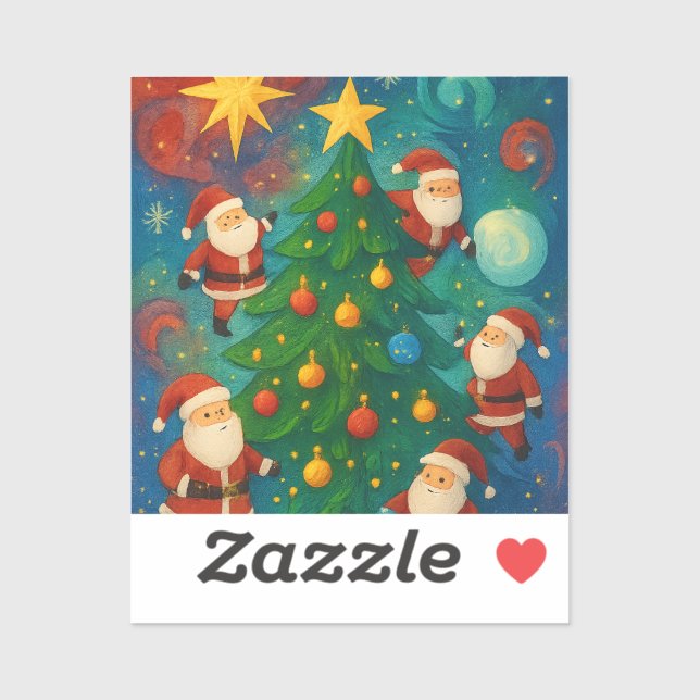 Sticker Cute Santa Claus Christmas Tree Illustration (Feuille)