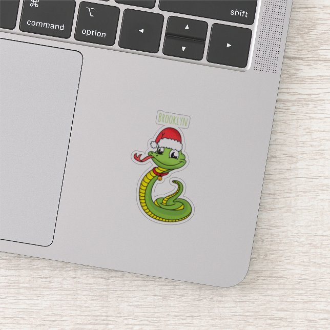 Sticker Cute serpent vert avec chapeau santa dessin animé (Détail)