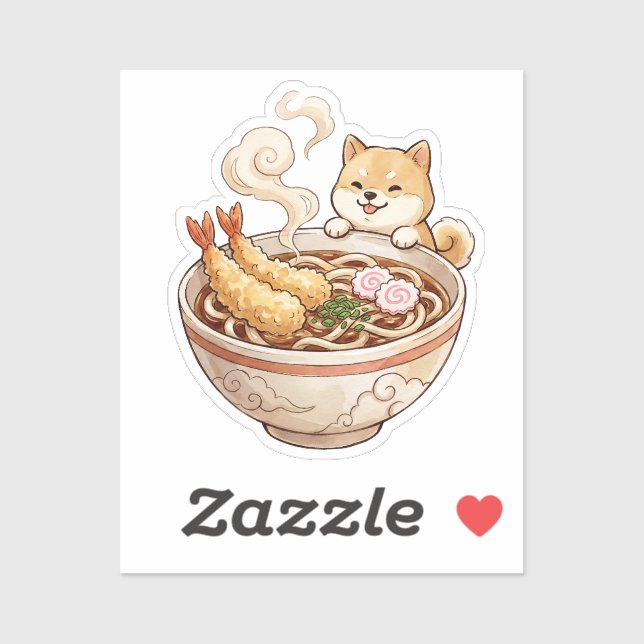 Sticker Cute Shiba Inu Ramen - Kawaii Dog with Noodles (Feuille)