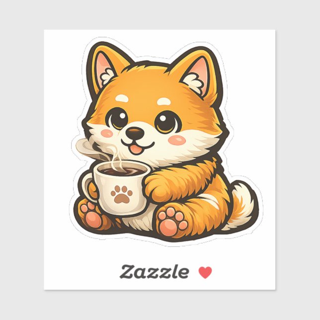 Sticker Cute Shiba Inu with Coffee – Cozy Dog Illustration (Feuille)