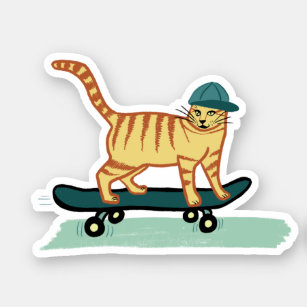 Sticker Cute Skateboard Tabby Cat