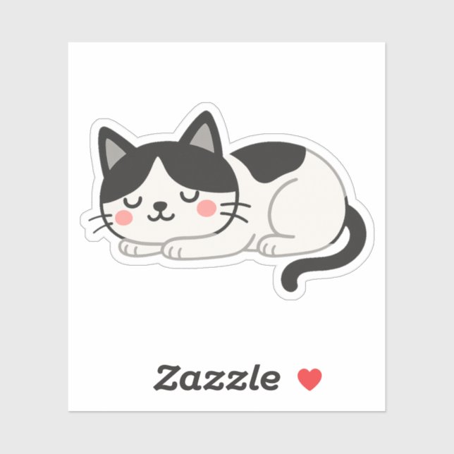 Sticker Cute Sleeping Tuxedo Cat Drawing (Feuille)