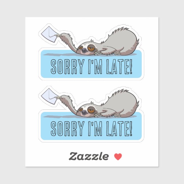 Sticker Cute Sloth Sorry I'm Late Funny Belated Cartoon (Feuille)