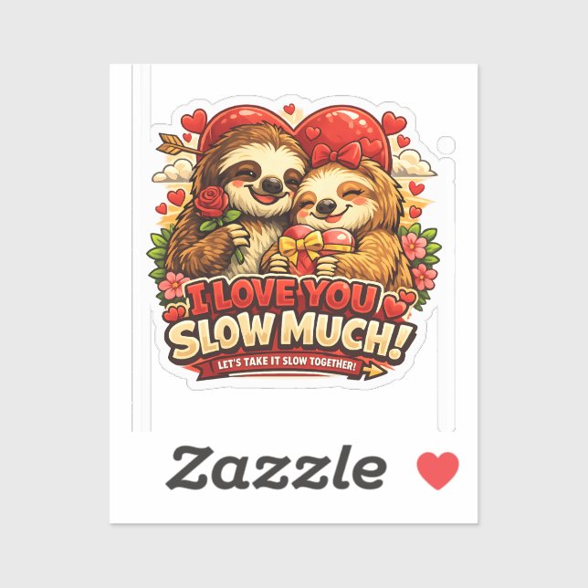 Sticker Cute Sloth Valentine’s Day Love Design, I Love You (Feuille)
