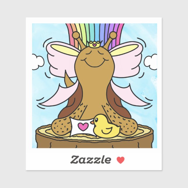 Sticker Cute Snail rose Coiffure Ruban Jolie fille sourire (Feuille)