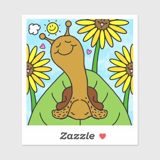 Sticker Cute Snail Summer Sunflower Garden Chat  (Feuille)