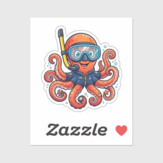 Sticker Cute Snorkeling Octopus - Ocean Explorer