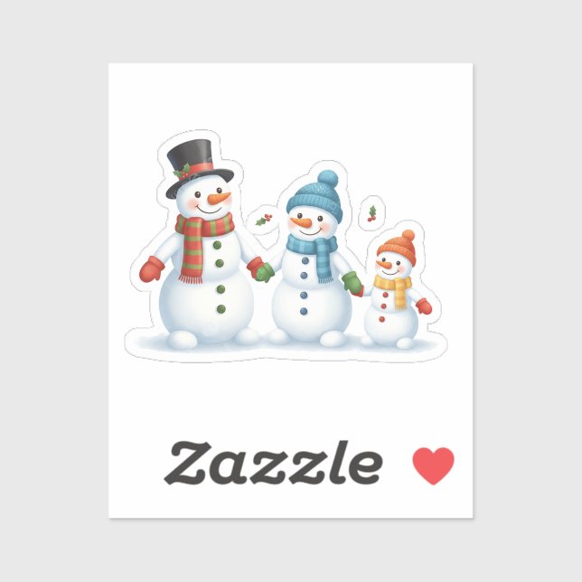 Sticker Cute Snowman Family Holding Hands Winter Holiday  (Feuille)