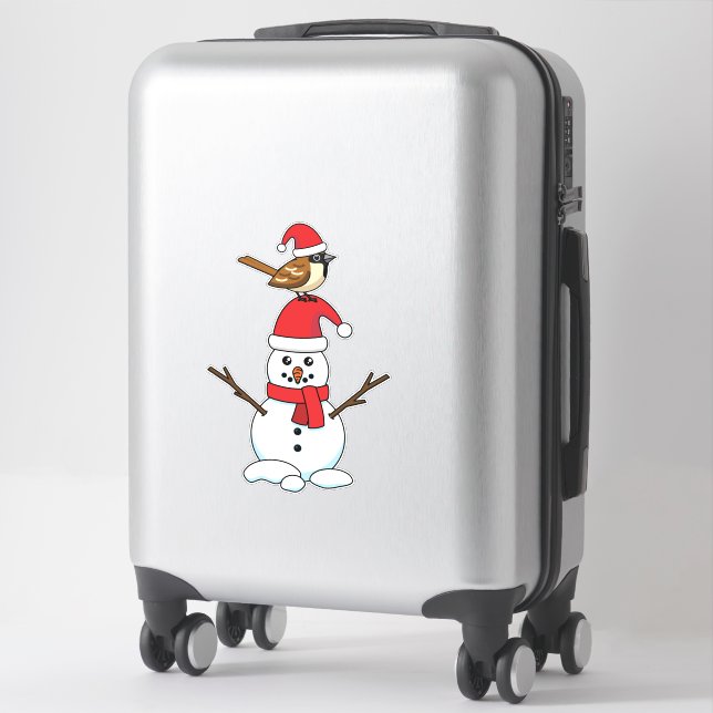 Sticker Cute Sparrow on Snowman (Sur valise)