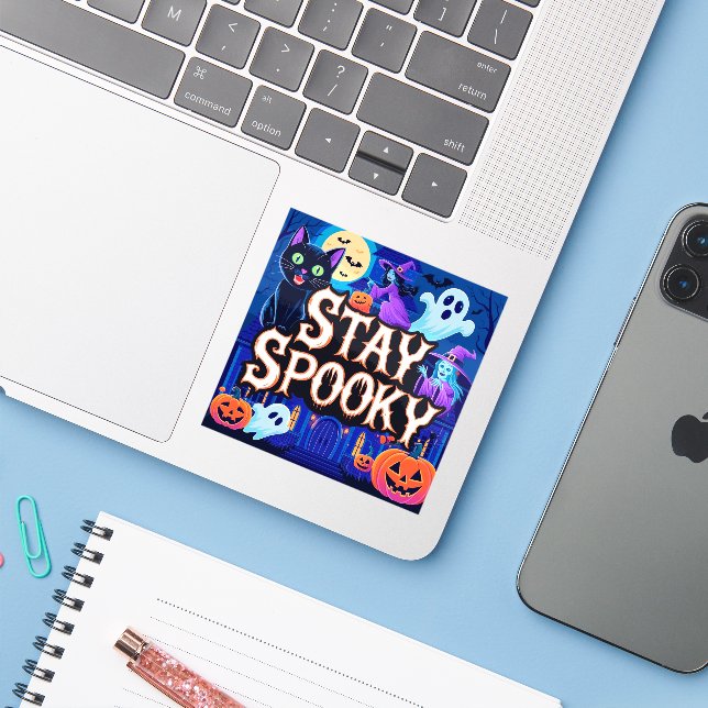 Sticker Cute stay spooky halloween (Ordinateur portable avec iPhone)