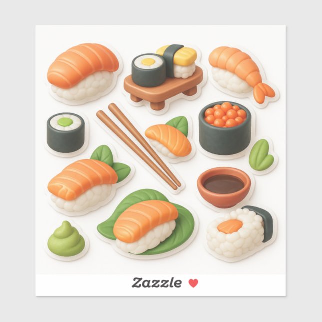Sticker Cute Sushi Collage – Kawaii Japanese Food. (Feuille)