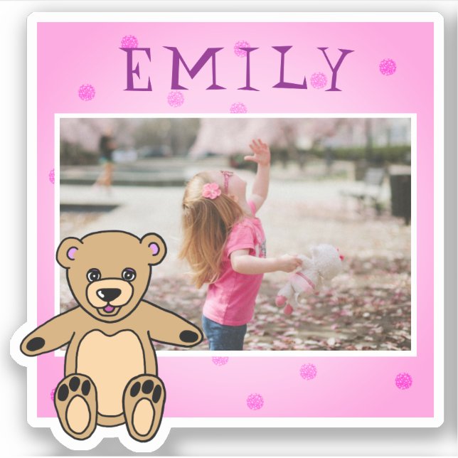 Sticker Cute Teddy Bear Rose Nom Photo Girl (Devant)