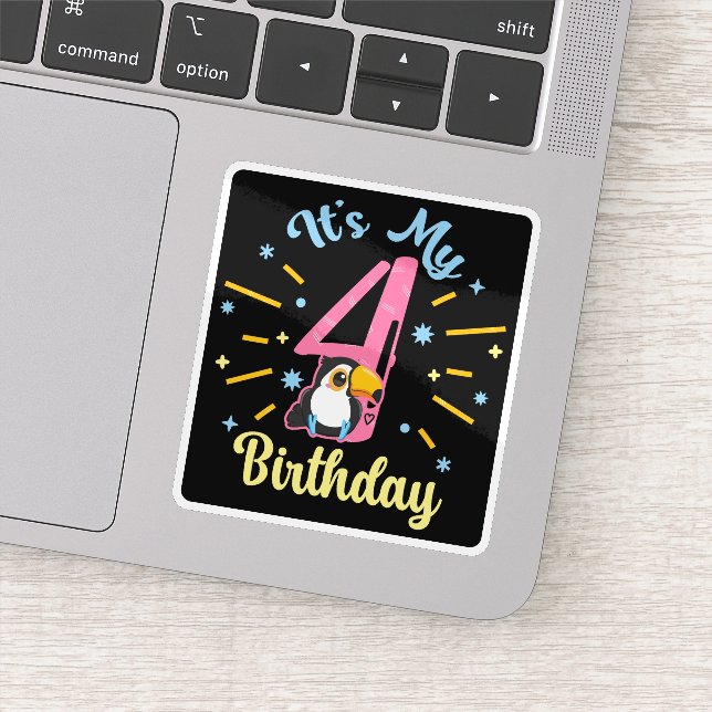 Sticker Cute Toucan 4e anniversaire 4 année fille de naiss (Détail)