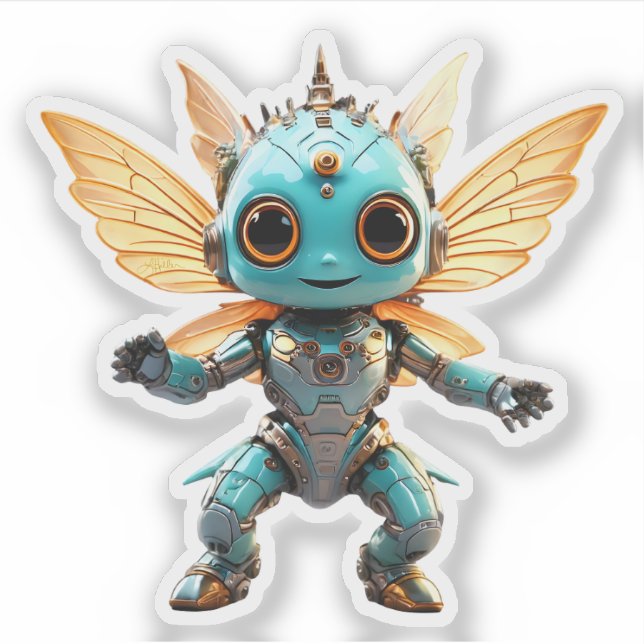Sticker Cute Turquoise Dancing Robot Pixie (Devant)