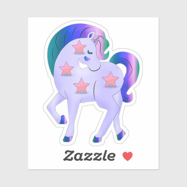 Sticker Cute Unicorn avec étoiles (Feuille)